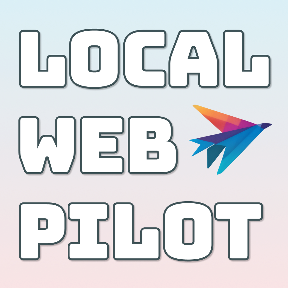Square Wordmark for "Local Web Pilot" with the Candy Web Craft icon on the right side, like punctuation